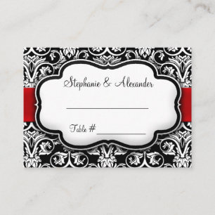 Black/White/Red Ribbon Damask Wedding Place Card