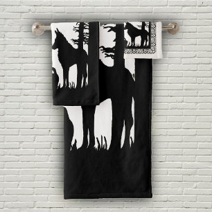 Black White Red Riding Hood Wolf in Woods Trees Bath Towel Set
