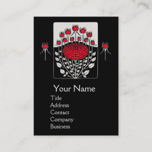 BLACK WHITE RED ROSES ,ROSEBUDS Art Nouveau Floral Business Card