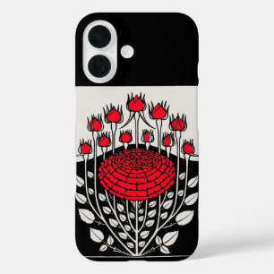 BLACK WHITE RED ROSES ,ROSEBUDS Art Nouveau Floral iPhone 16 Case