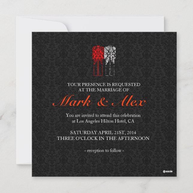 Black White & Red Same-Sex Couples Wedding Invite (Front)