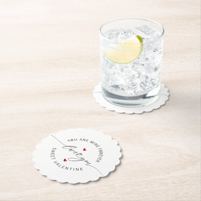 Black White Red Simple Minimalist Love Valentine's Paper Coaster (Insitu)