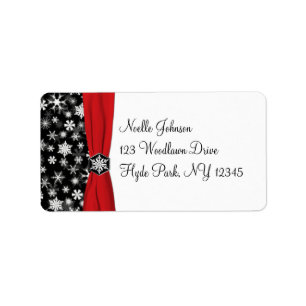 Black, White, Red Snowflakes Address Label