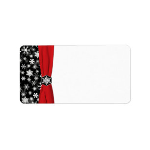 Black, White, Red Snowflakes Blank Address Label