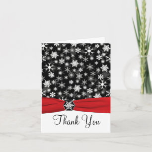 Black, White, Red Snowflakes Thank You Note Card