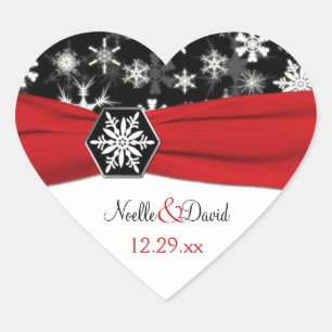 Black, White, Red Snowflakes Wedding Sticker