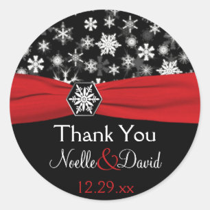 Black, White, Red Snowflakes Wedding Sticker