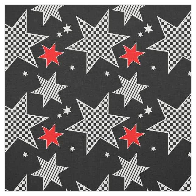 Black, White, Red Stars Fabric (Swatch)
