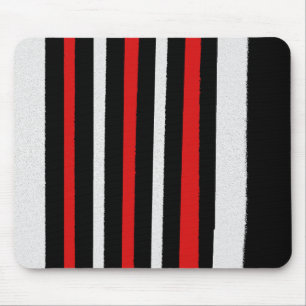 Black White Red Stripes Cool Simple Patterns Mouse Pad