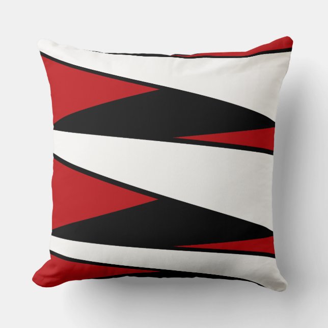 Black, White, Red Stripes Design on Throw Pillow (Front)