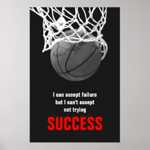 Black White Red Success Quote Basketball Poster