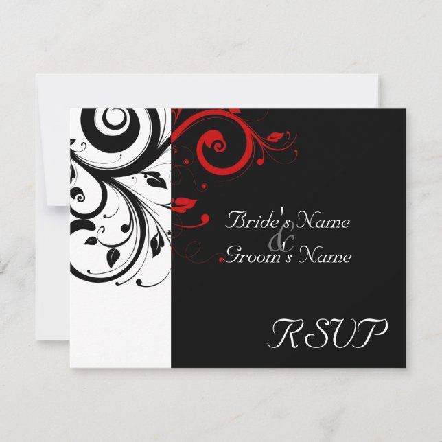 Black +White Red Swirl Wedding Matching RSVP (Front)
