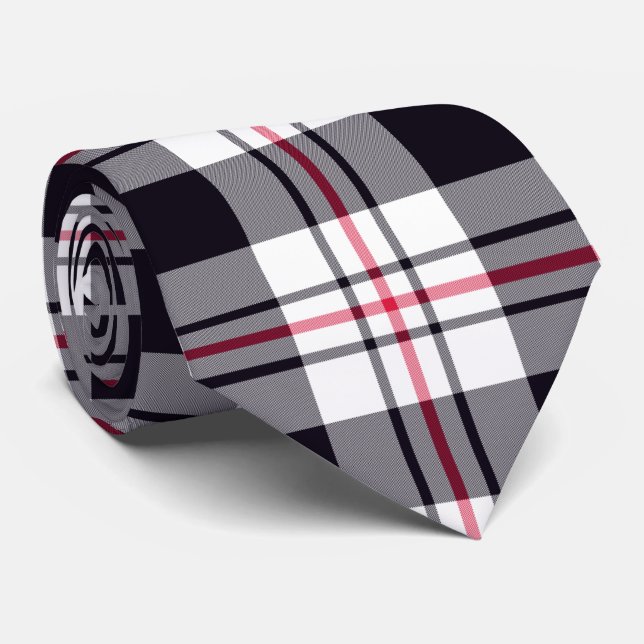 Black White Red Tartan Pattern Tie (Rolled)