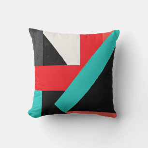 Black, White, Red & Teal Abstract Shapes Cushion