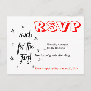 Black White & Red Wedding RSVP Stars Quote Invitation Postcard