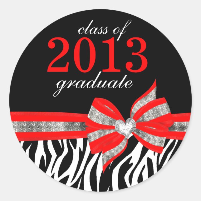Black White Red Zebra Graduation Seal Sticker (Front)