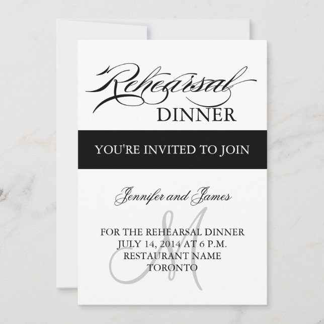 Black White Rehearsal Dinner Invitation (Front)