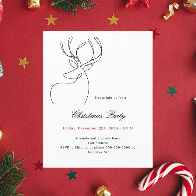 Black white reindeer Christmas Party invitation (Creator Uploaded)