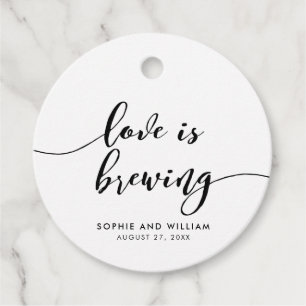 Black & White Relax Script Love is Brewing Wedding Favour Tags