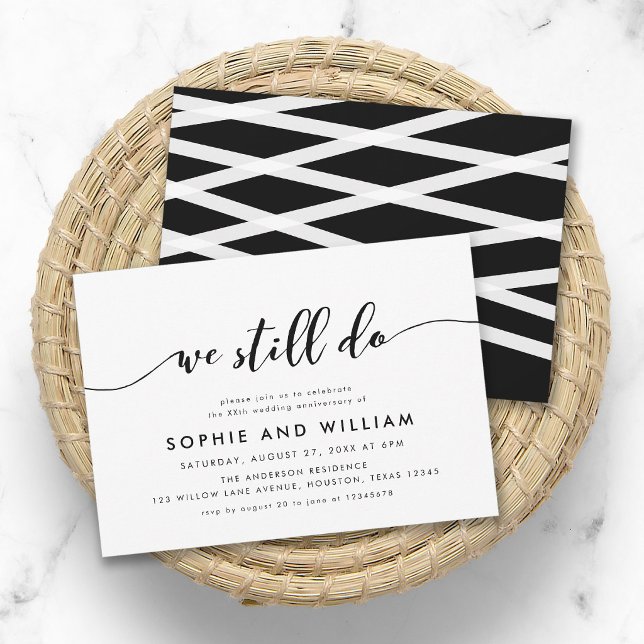 Black White Relax Script Wedding Anniversary Party Invitation (Creator Uploaded)