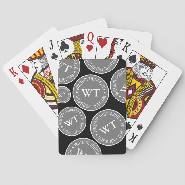 Black White Repeating Circle Monogram Playing Cards (Back)