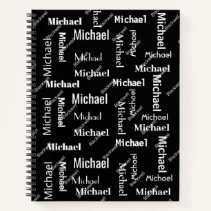 Black & White Repeating First & Last Name Class of Notebook