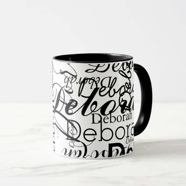 Black & White repeating names Mug (Front Right)