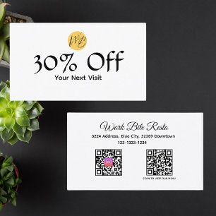 Black & White Restaurant Qr Code Menu and  Discount Card