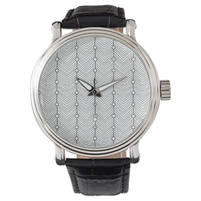 Black & White Retro Abstract Pattern Men's Watch (Front)