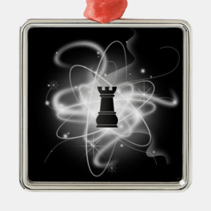 Black & White Retro Atomic Chess Piece - Rook Metal Tree Decoration