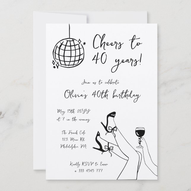 Black White retro Birthday Party invitation (Front)