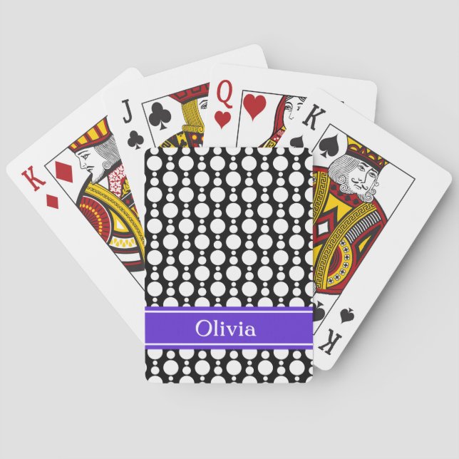Black & White Retro Circles Pattern w/ Purple Band Playing Cards (Back)