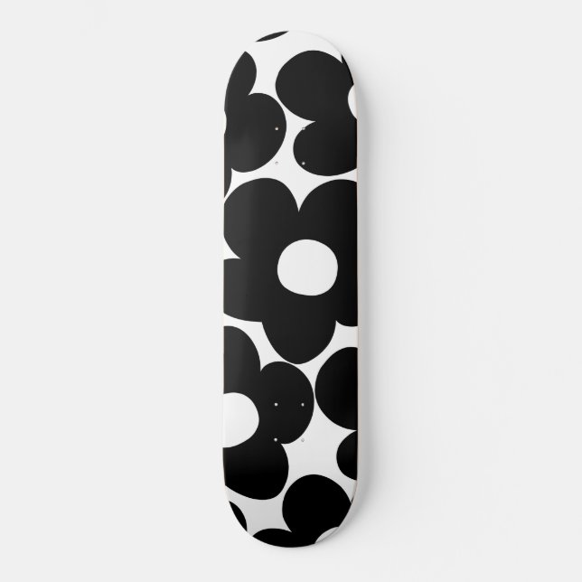 Black & White Retro Daisies #1 #decor #art Skateboard (Front)