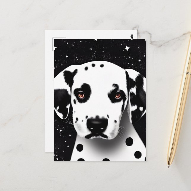 Black & White Retro Dalmatian Puppy Postcard (Front/Back In Situ)