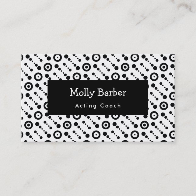 Black & White Retro Dots, Circles, Target: Pattern Business Card (Front)
