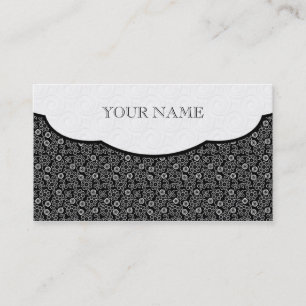 Black & White Retro Floral Dot Pattern Business Card