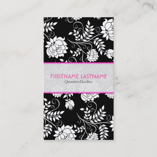 Black & White Retro Flowers And Swirls-Template Business Card (Front)