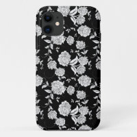 Black & White Retro Flowers Pattern
