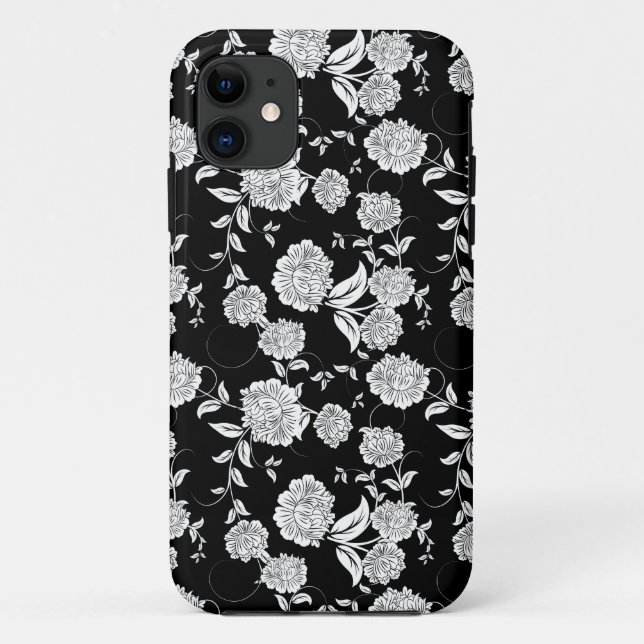 Black & White Retro Flowers Pattern Case-Mate iPhone Case (Back)