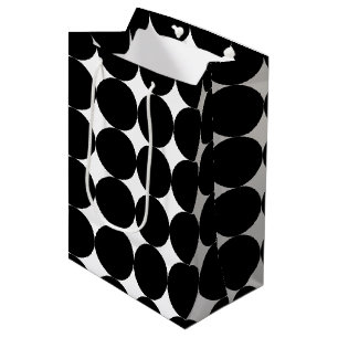 Black White Retro Geometric Circle Pattern Medium Gift Bag