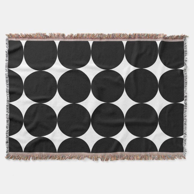 Black White Retro Geometric Circle Pattern  Throw Blanket (Front)