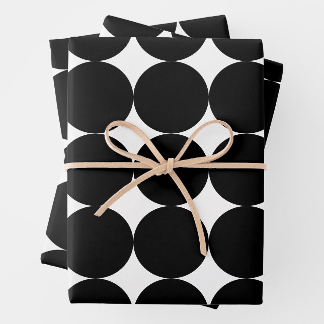 Black White Retro Geometric Circle Pattern   Wrapping Paper Sheet (In situ)