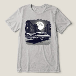 Black white Retro Lowrider Under Full Moon Street Tri-Blend Shirt