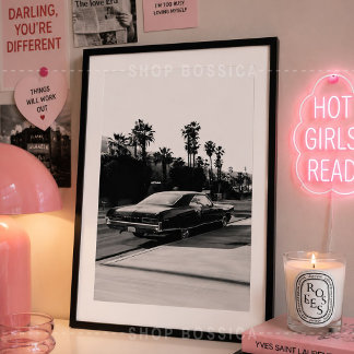 Black & White Retro Muscle Vintage Classic Car Poster
