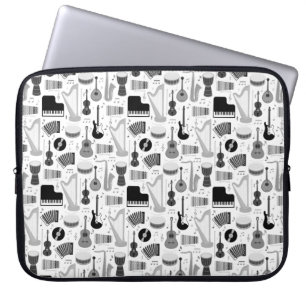 Black-White Retro Musical Instruments Pattern Laptop Sleeve