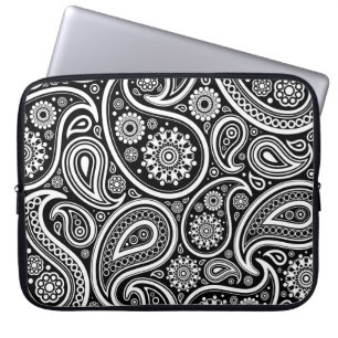 Black & White Retro Paisley Pattern Laptop Sleeve