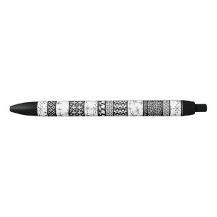 Black & White Retro Pattern Stripes 1 Black Ink Pen