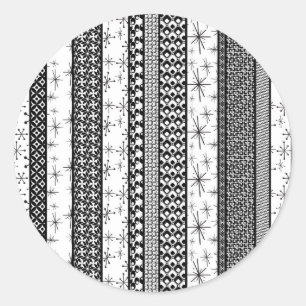Black & White Retro Pattern Stripes 1 Classic Round Sticker