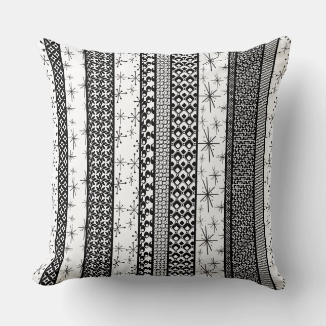 Black & White Retro Pattern Stripes 1 Cushion (Front)