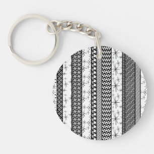Black & White Retro Pattern Stripes 1 Key Ring